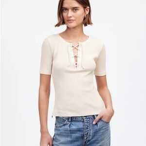 Ribbed Lace-Up Short-Sleeve Tee